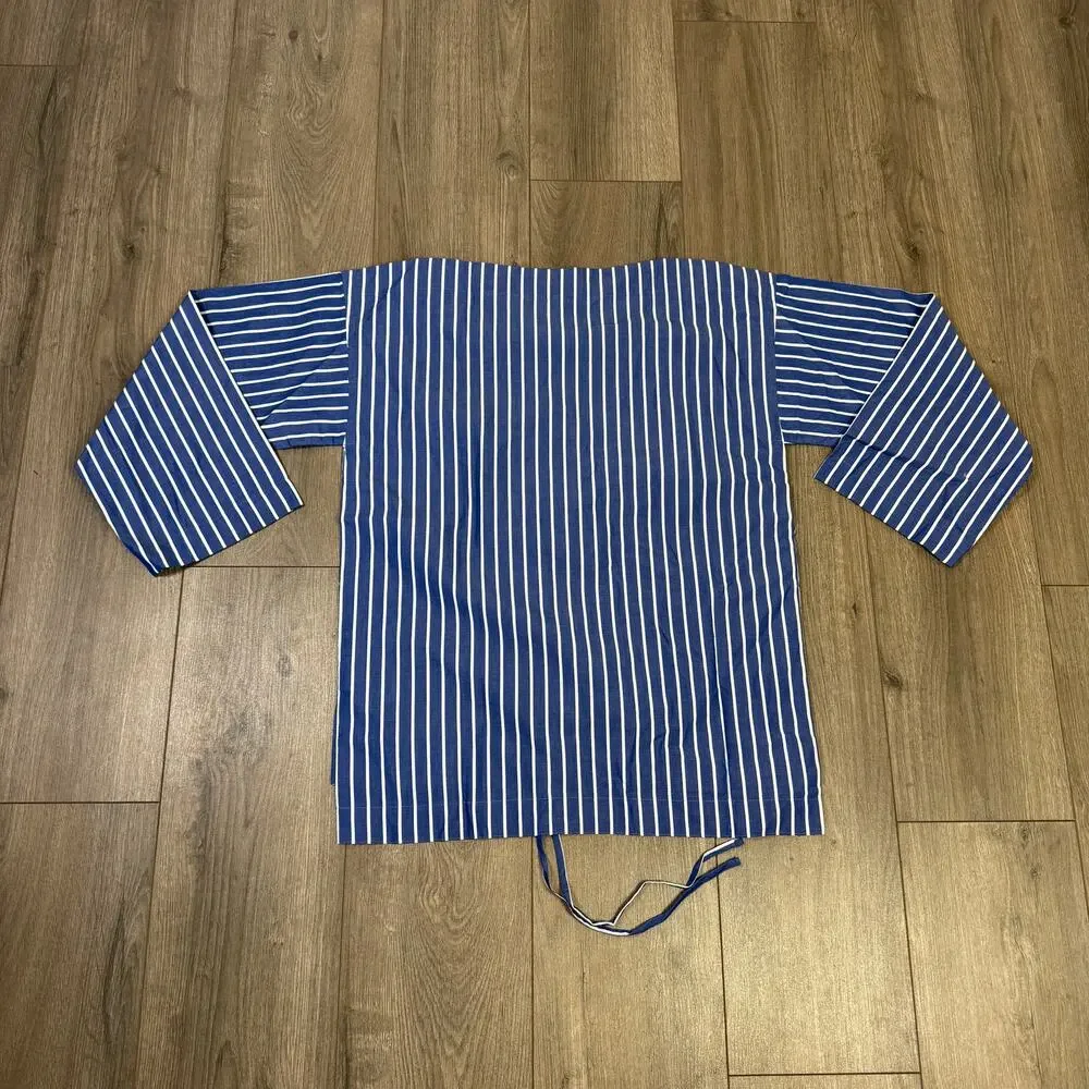 J.Crew Ciel Top WMNS XS Deep Sea Stripe Poplin Waist Tie Side Button Long Sleeve